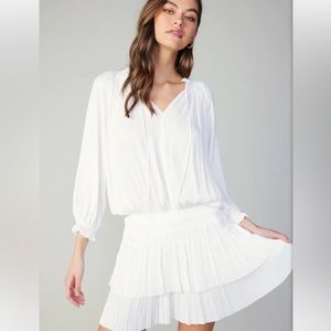 Current Air Aurelie Pleated Mini White Dress